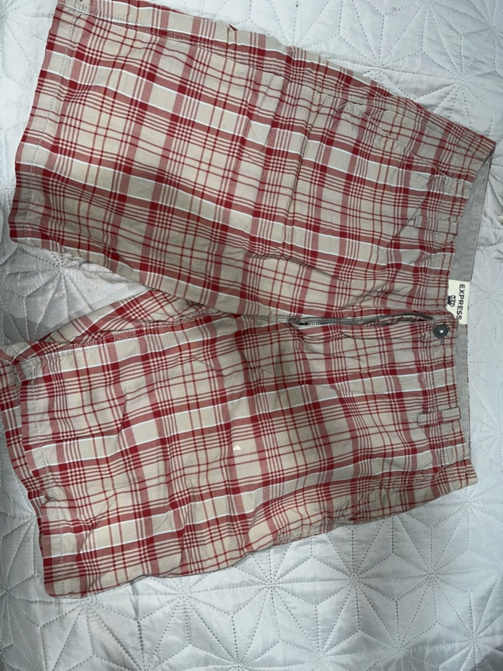 Express Gray and Red Plaid Casual Shorts